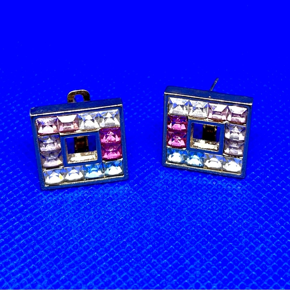 Givenchy Pastel Crystals Lever Back Post Earrings Gold Plated EUC - Picture 4 of 8